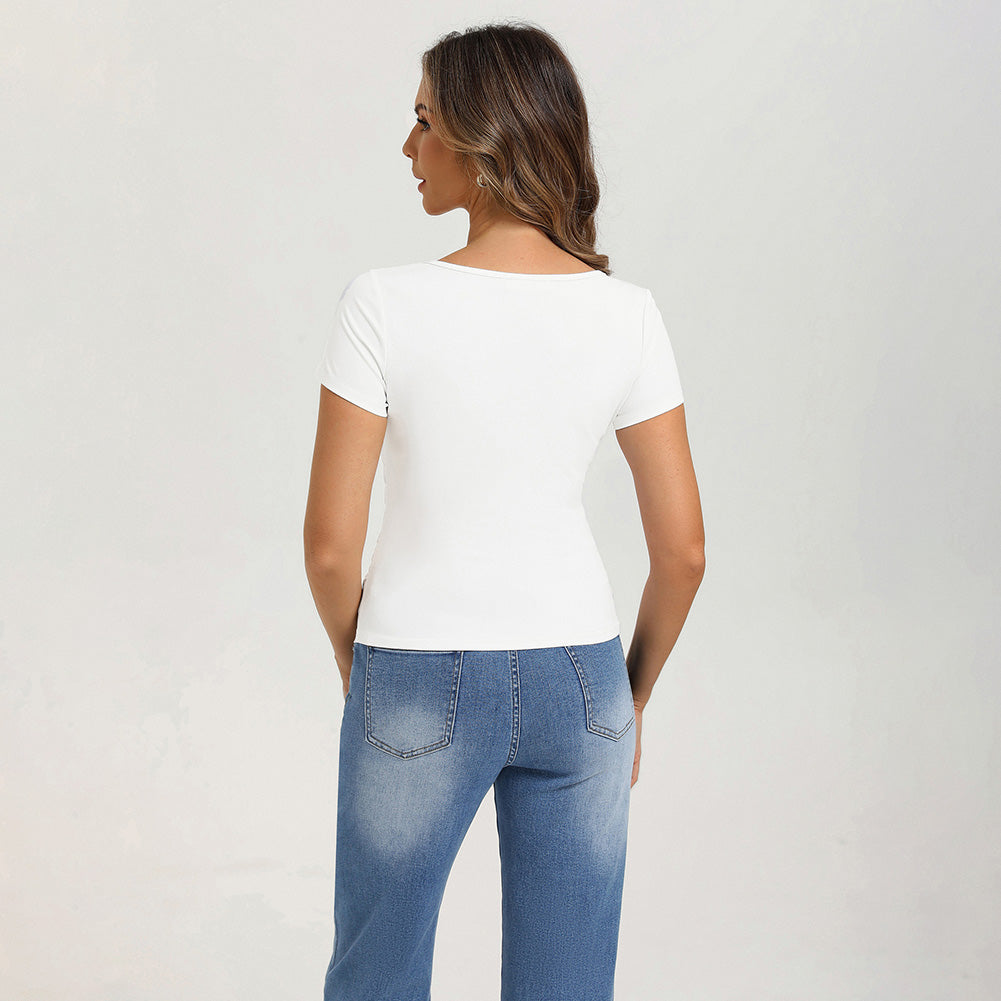 belle poque 2026 Women's Tops Pleated Bow Tie Front Shirts Spring Summer Casual Knit Top