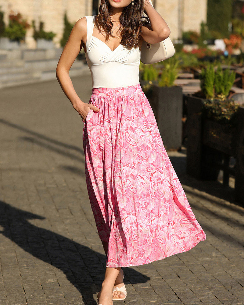 belle poque Women Summer Vacation Swing Floral Skirt Comfy A-Line Maxi Skirt