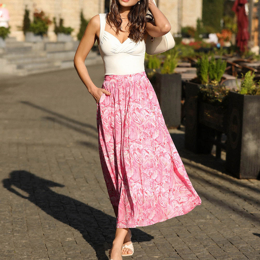 belle poque 2026 Women Vintage Swing Floral Skirt Comfy A-Line Maxi Skirt