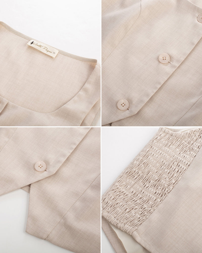 belle poque Women Vintage Handkerchief Hem Vest Square Neck Cropped Length Vest Coat
