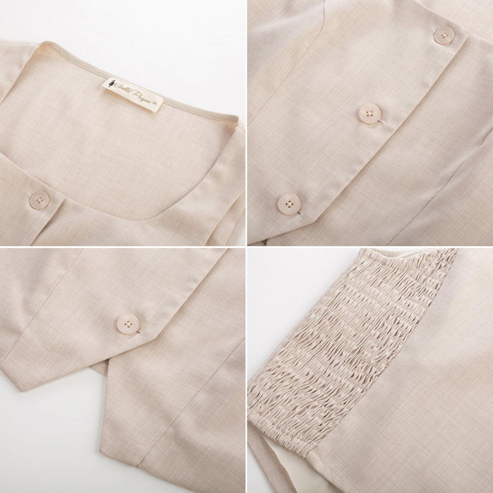 belle poque Women Vintage Handkerchief Hem Vest Square Neck Cropped Length Vest Coat