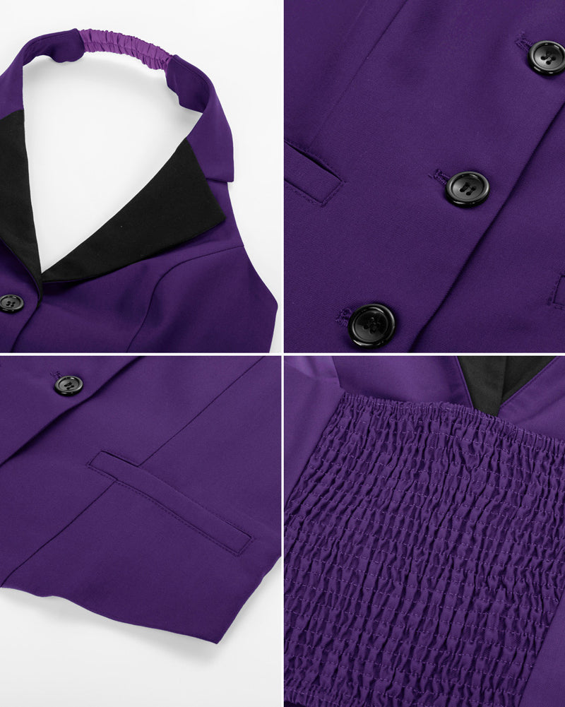belle poque Waistcoat Vest Vintage Halter Lapel Button Down Suit Vest with Pockets