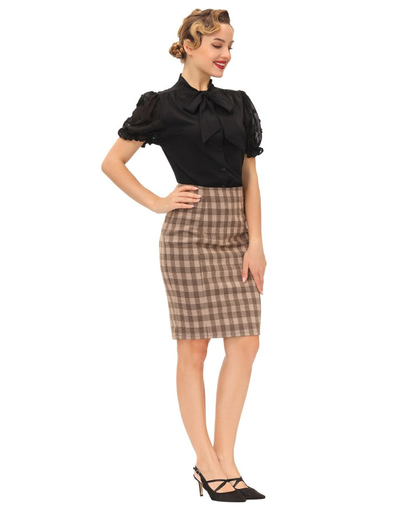 belle poque Bow-Knot Decorated Shirt Short Sleeve Stand Collar Tops