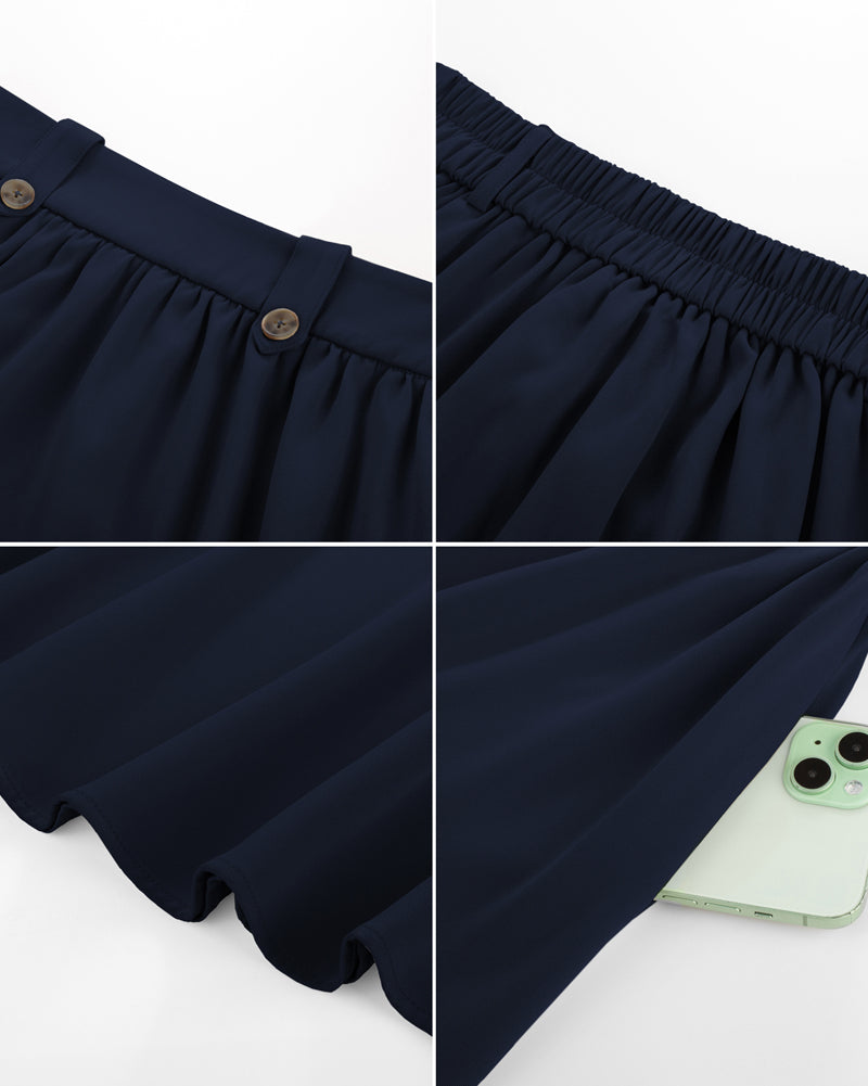 belle poque Women Vintage Swing Skirt Elastic Waist Mid-Calf Length A-Line Skirt