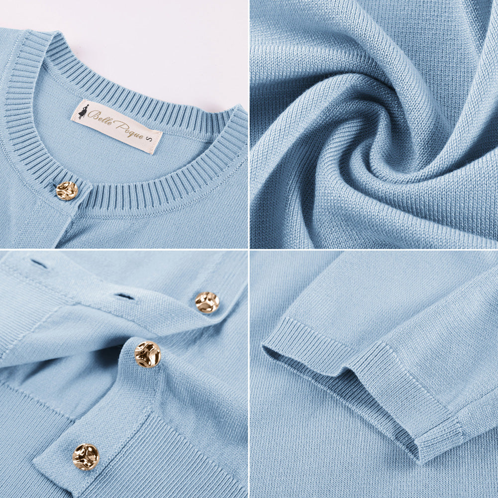 belle poque 2026 Spring Short Sleeve Cardigan Sweater Lightweight Button Up Cardigan