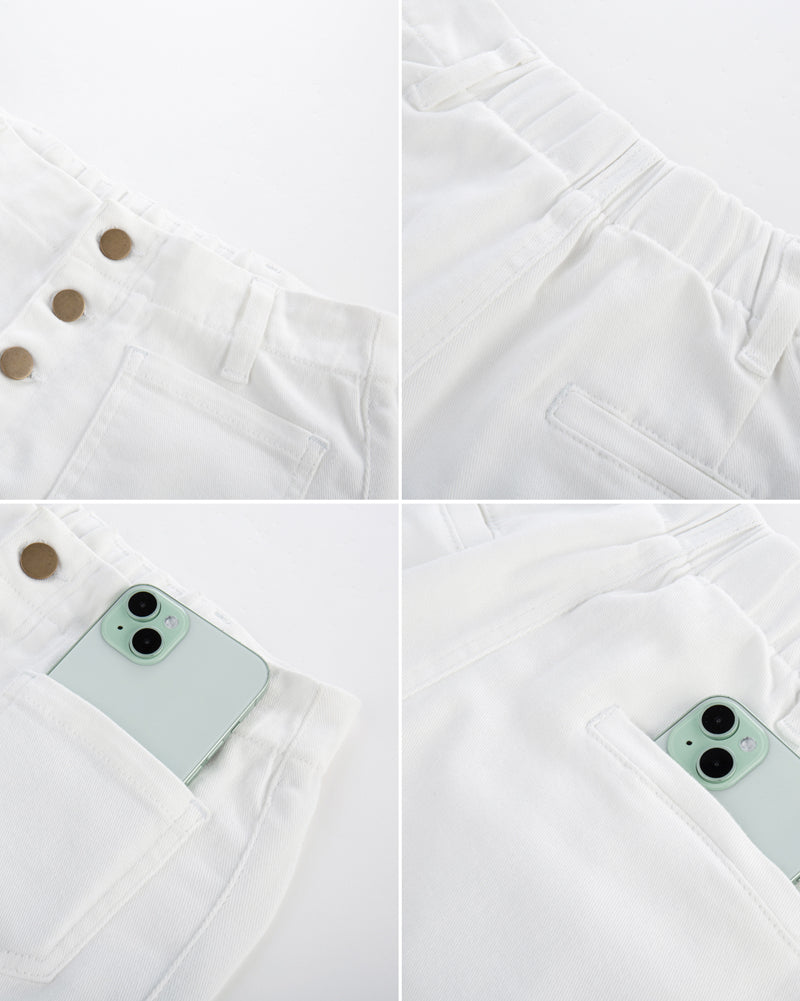 belle poque Vintage Straight Leg High Waisted Elastic Waist Multi-Pocket Flare Denim Pants