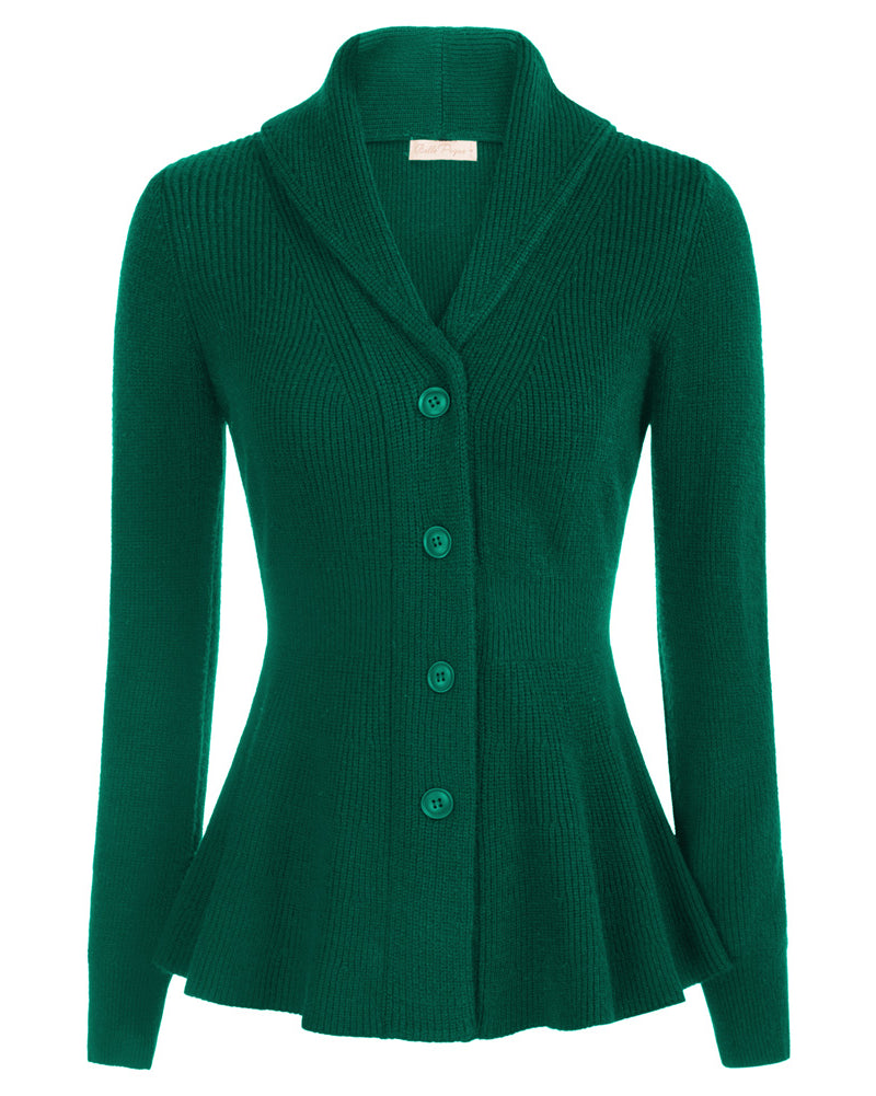 belle poque Belle Poque Women Vintage Cardigan Sweater Shawl Lapel Button Down Sweater Outwear Coat Dark Green