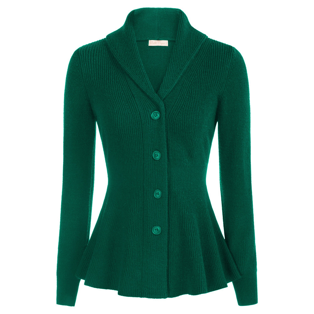 belle poque Vintage Cardigan Sweater Shawl Lapel Button Down Sweater Outwear Coat Dark Green