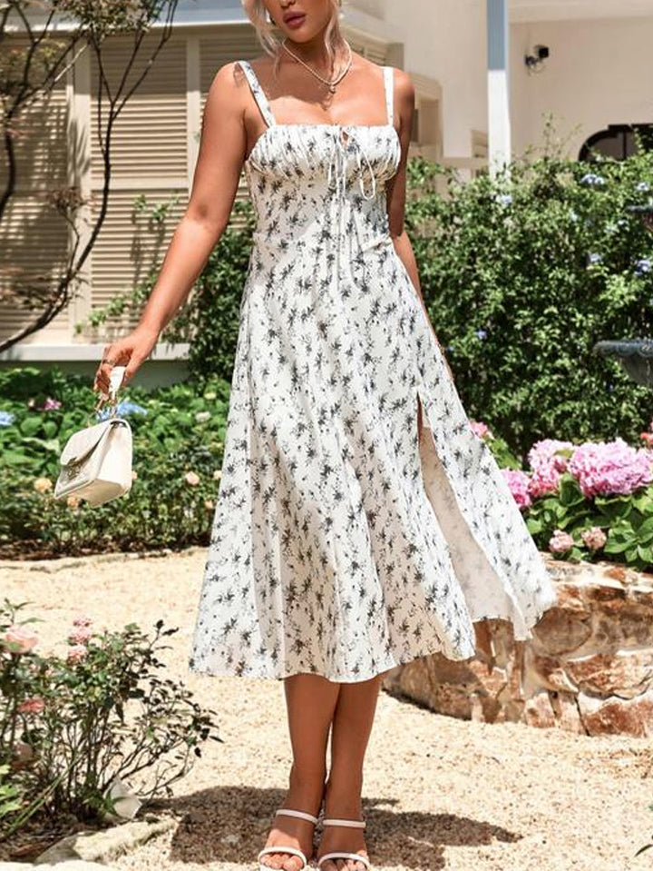 belle poque 2025 Ruched Bust Split Thigh Cami Sundress Light black