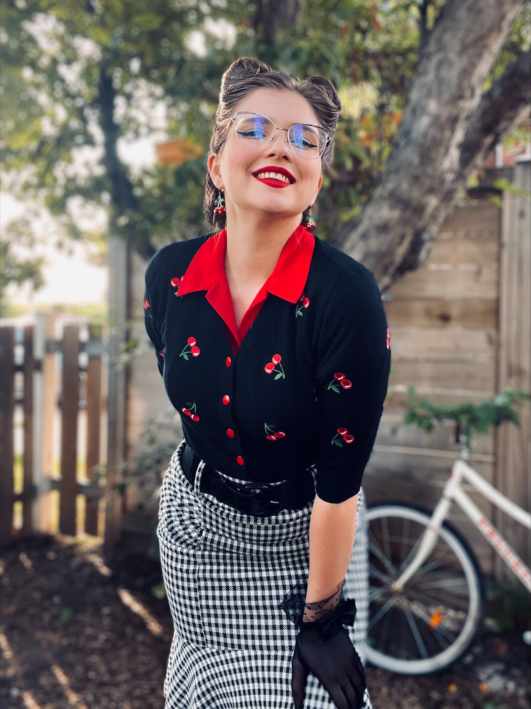 belle poque Houndstooth Mermaid Hem Shirred Detail Pencil Skirt with Belt