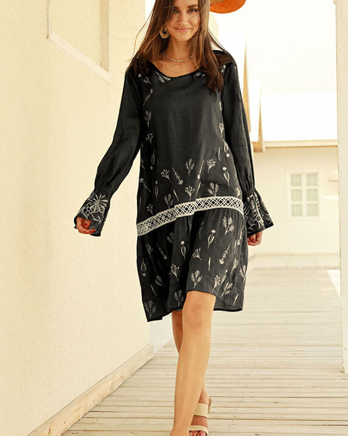 belle poque Frieeah Embroidered A-line Dress