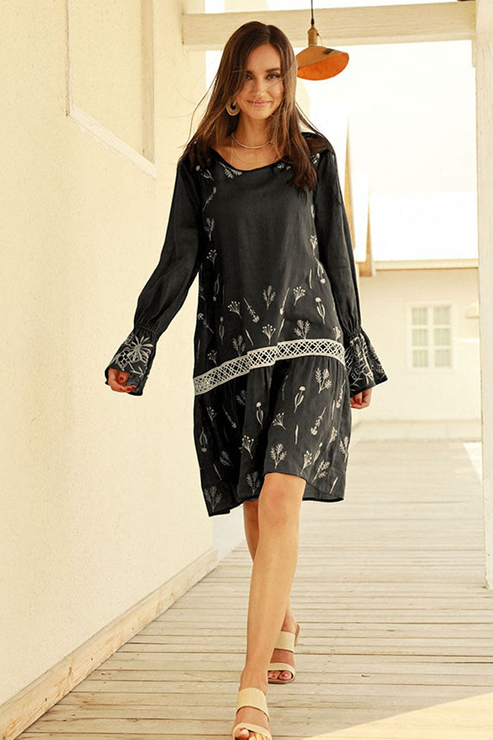 belle poque Frieeah Embroidered A-line Dress