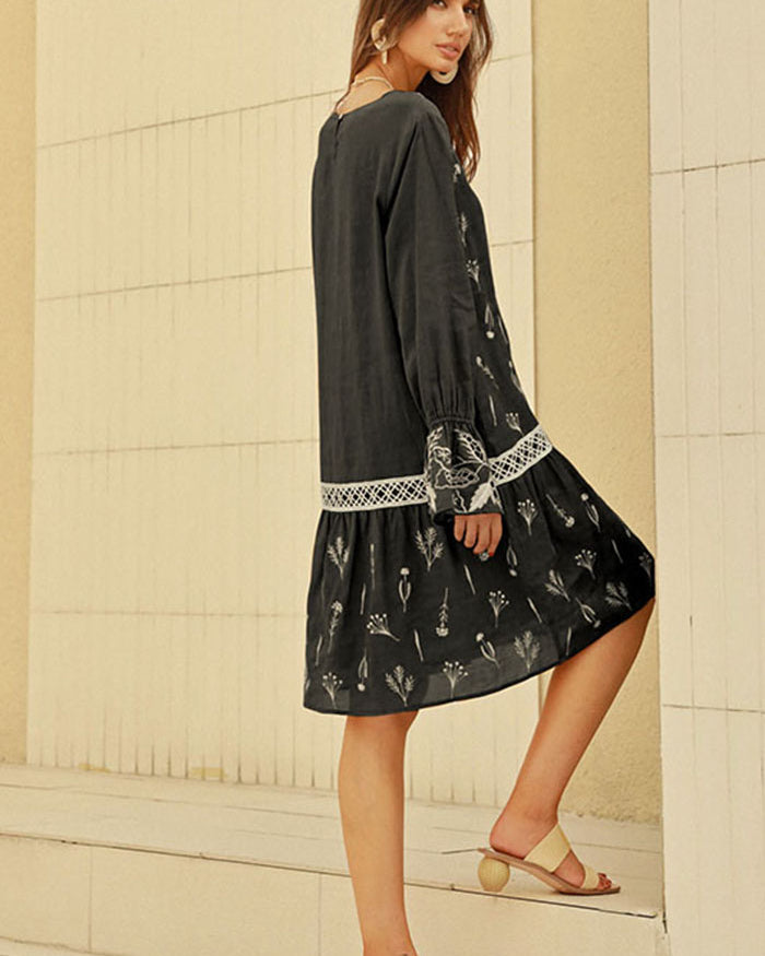 belle poque Frieeah Embroidered A-line Dress