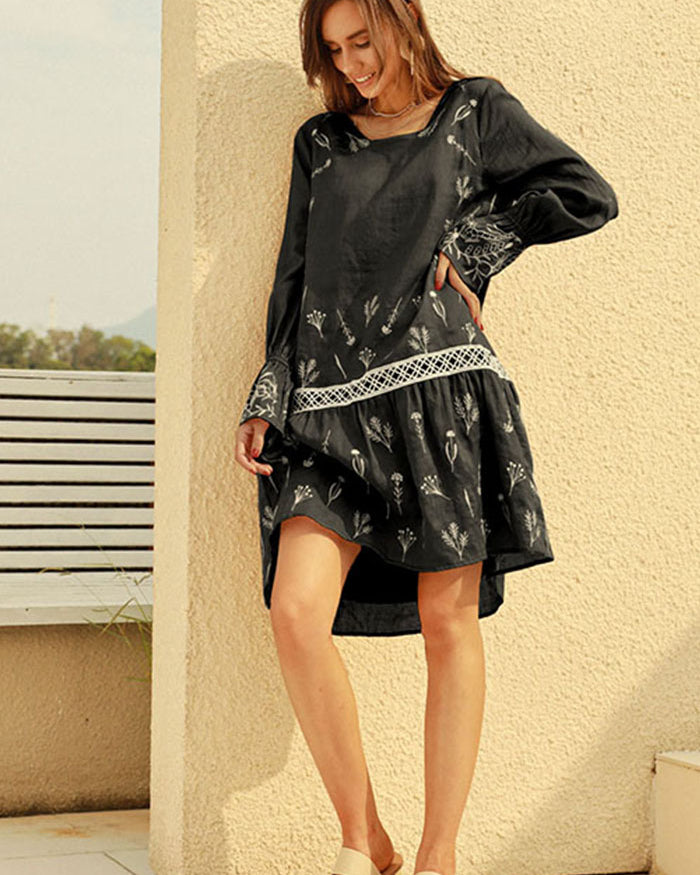 belle poque Frieeah Embroidered A-line Dress