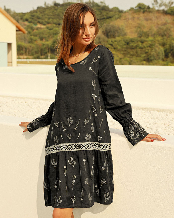 belle poque Frieeah Embroidered A-line Dress