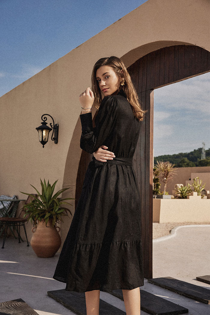 belle poque Frieeah Linen Shirt A-Line Dress