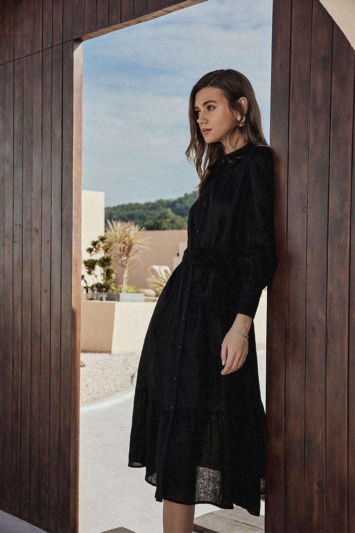 belle poque Frieeah Linen Shirt A-Line Dress