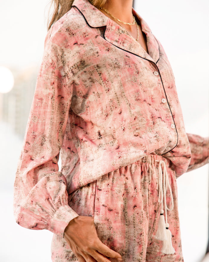 belle poque Frieeah Floral Printed Rose Fiber Pajamas