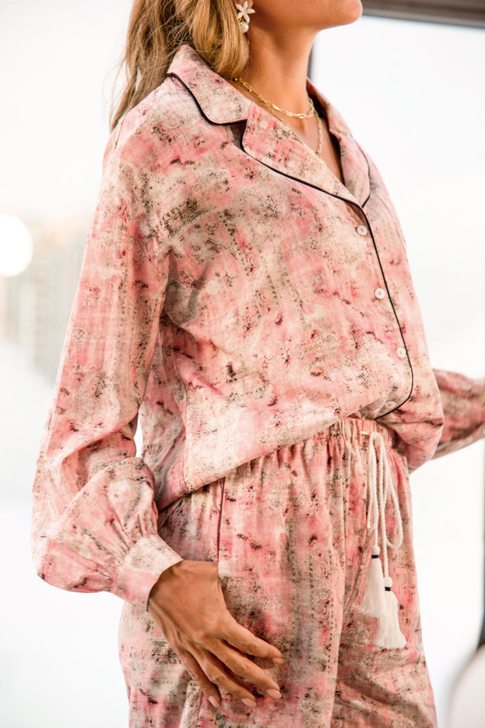 belle poque Frieeah Floral Printed Rose Fiber Pajamas