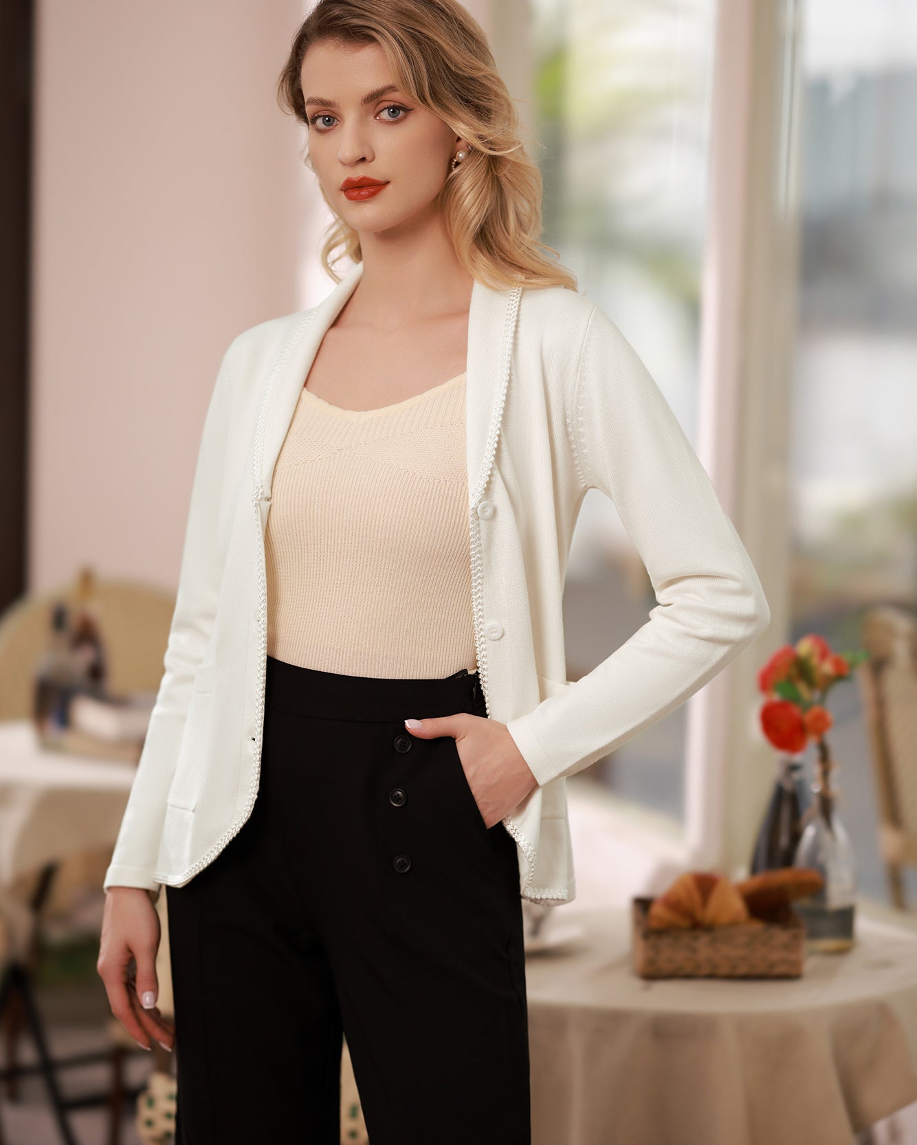 belle poque Vintage Shawl Lapel Cardigan Sweater Long Sleeve Knitted Blazer Coat