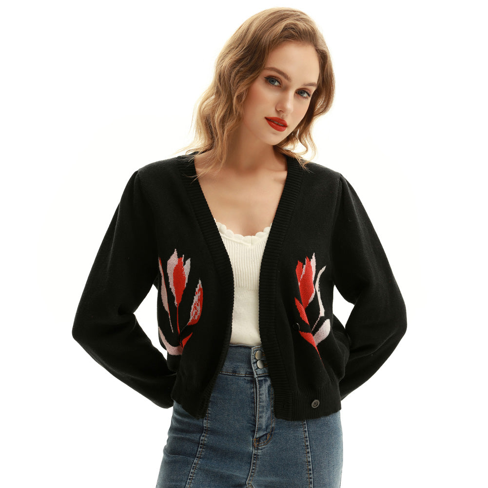 belle poque Seckill Offer⌛Wrap V Neck Long Sleeve Tulip Cropped Knit Cardigan Sweater
