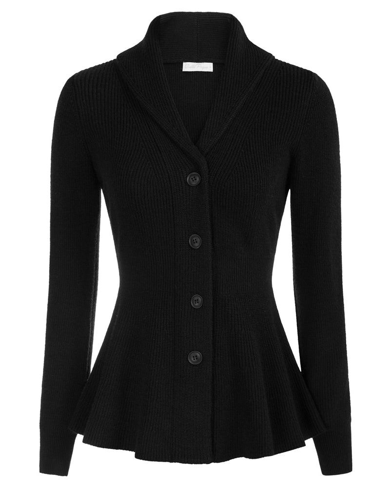 belle poque Belle Poque Women Vintage Cardigan Sweater Shawl Lapel Button Down Sweater Outwear Coat Black