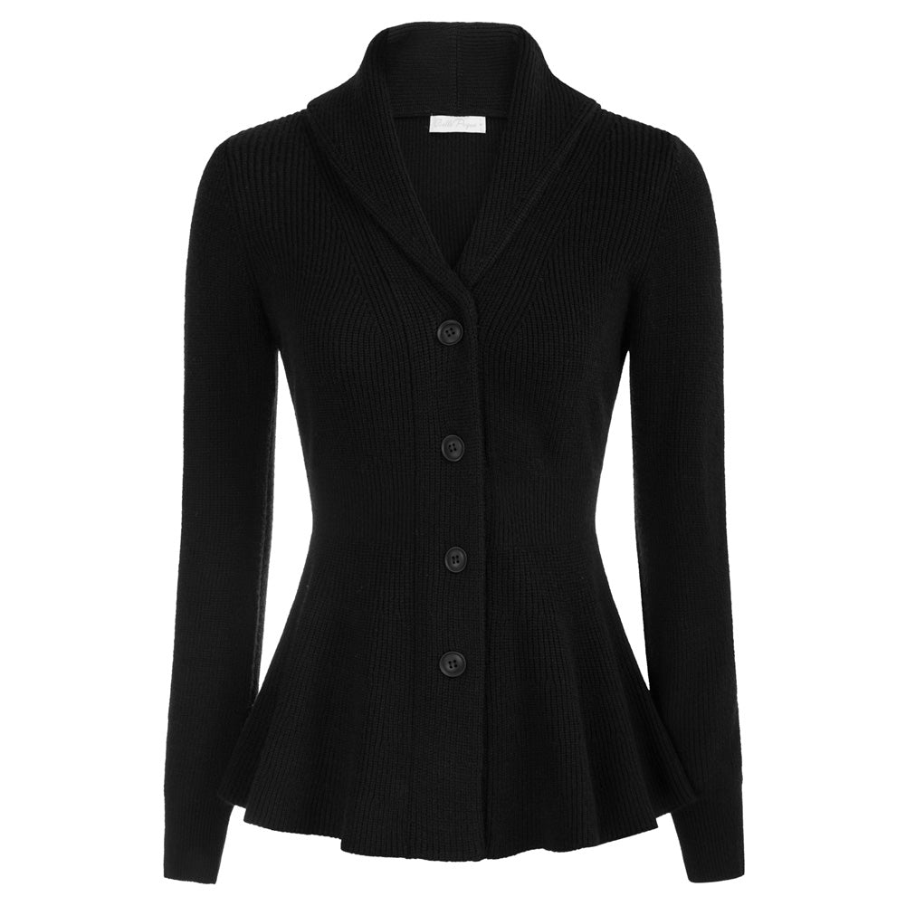 belle poque Vintage Cardigan Sweater Shawl Lapel Button Down Sweater Outwear Coat Black