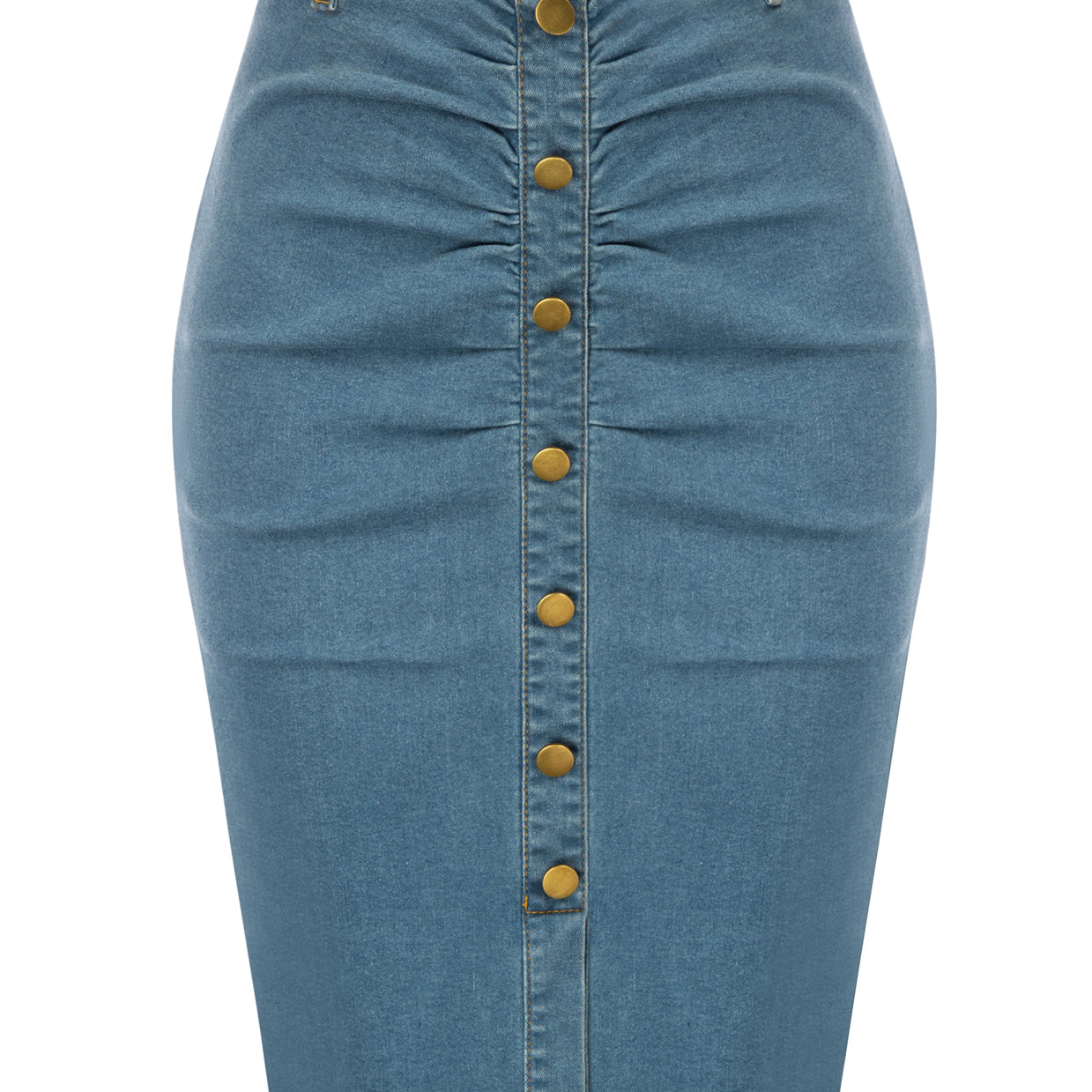 belle poque Vintage Jean Skirt with Belt High Waist Ruched Front Bodycon Skirt Blue