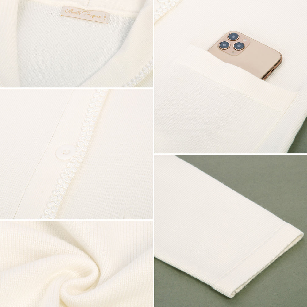 belle poque Vintage Shawl Lapel Cardigan Sweater Long Sleeve Knitted Blazer Coat