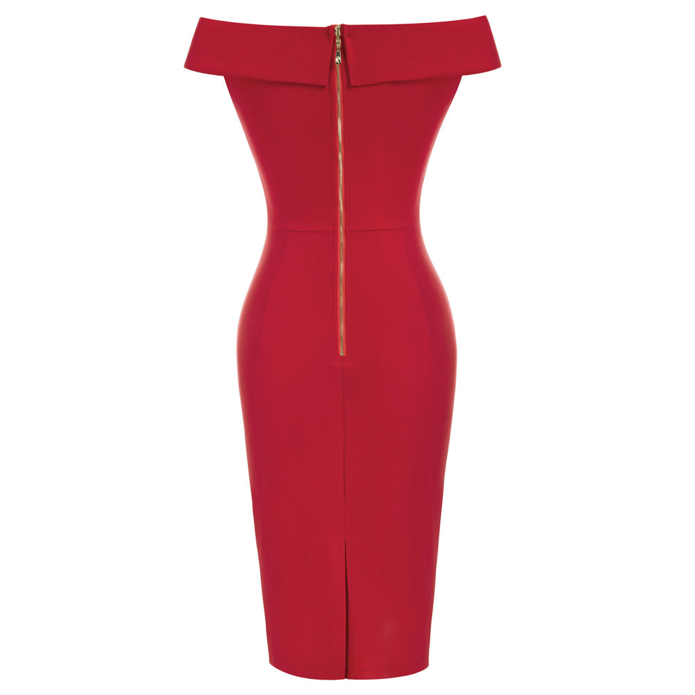 belle poque Seckill Offer⌛Vintage Off Shoulder V Neck Bodycon Pencil Dress Short Sleeve Homecoming Bodycon Dress Work Cocktail