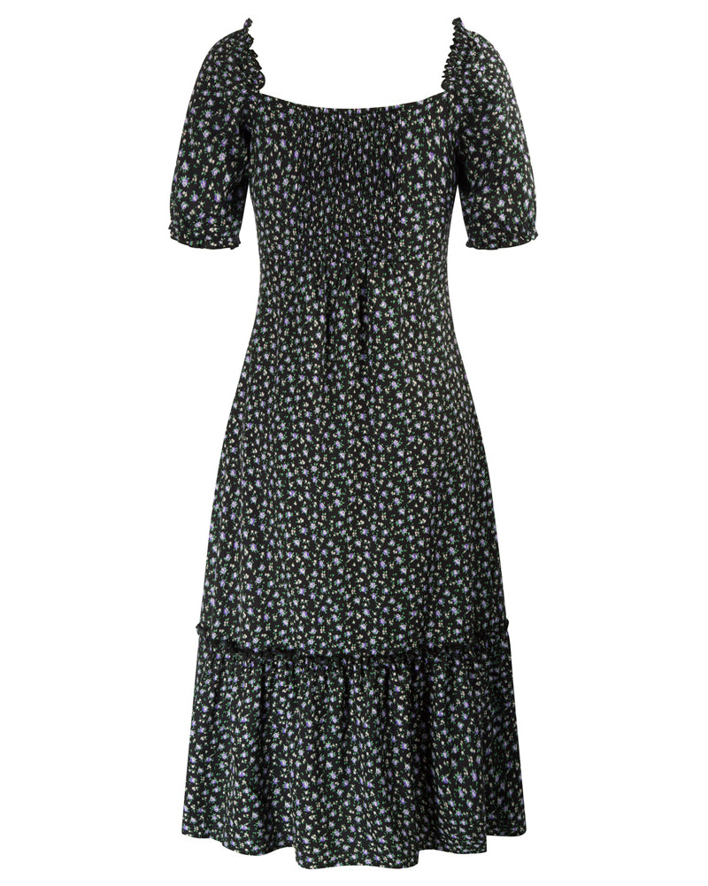 belle poque Floral Printed Two-Way Dress Short Sleeve Square Neck/Off Shoulder A-Line Dress