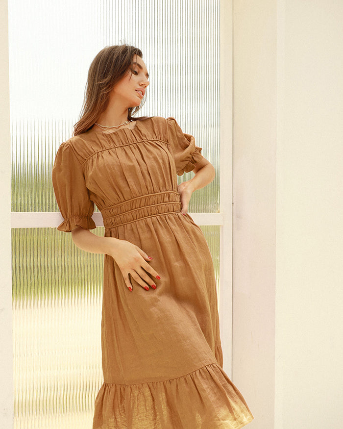 belle poque Frieeah Elastic Waist Puffed Dress