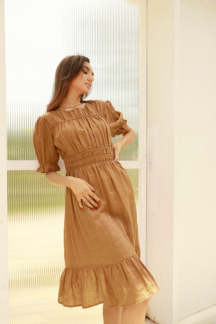 belle poque Frieeah Elastic Waist Puffed Dress