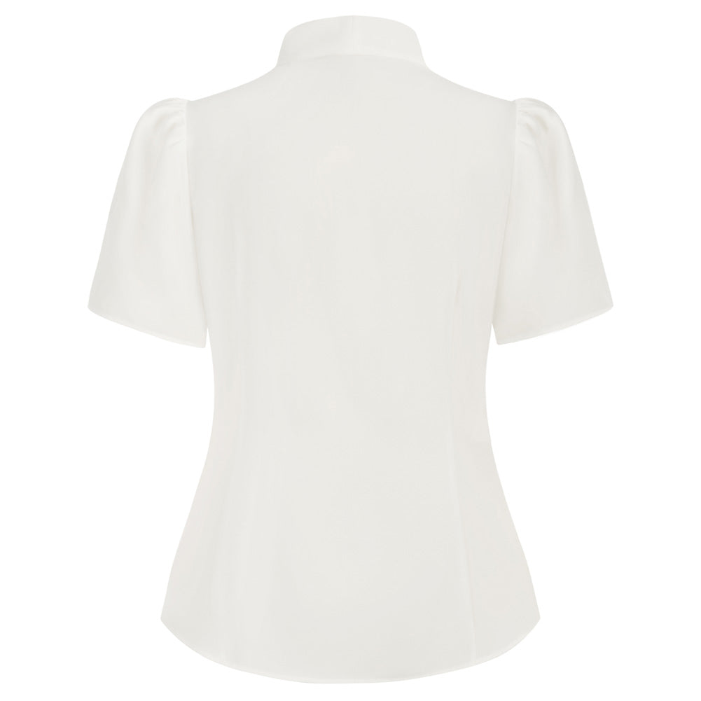 belle poque Plus Size Bow-Knot Decorated Shirt Short Sleeve Button-up Blouse Tops