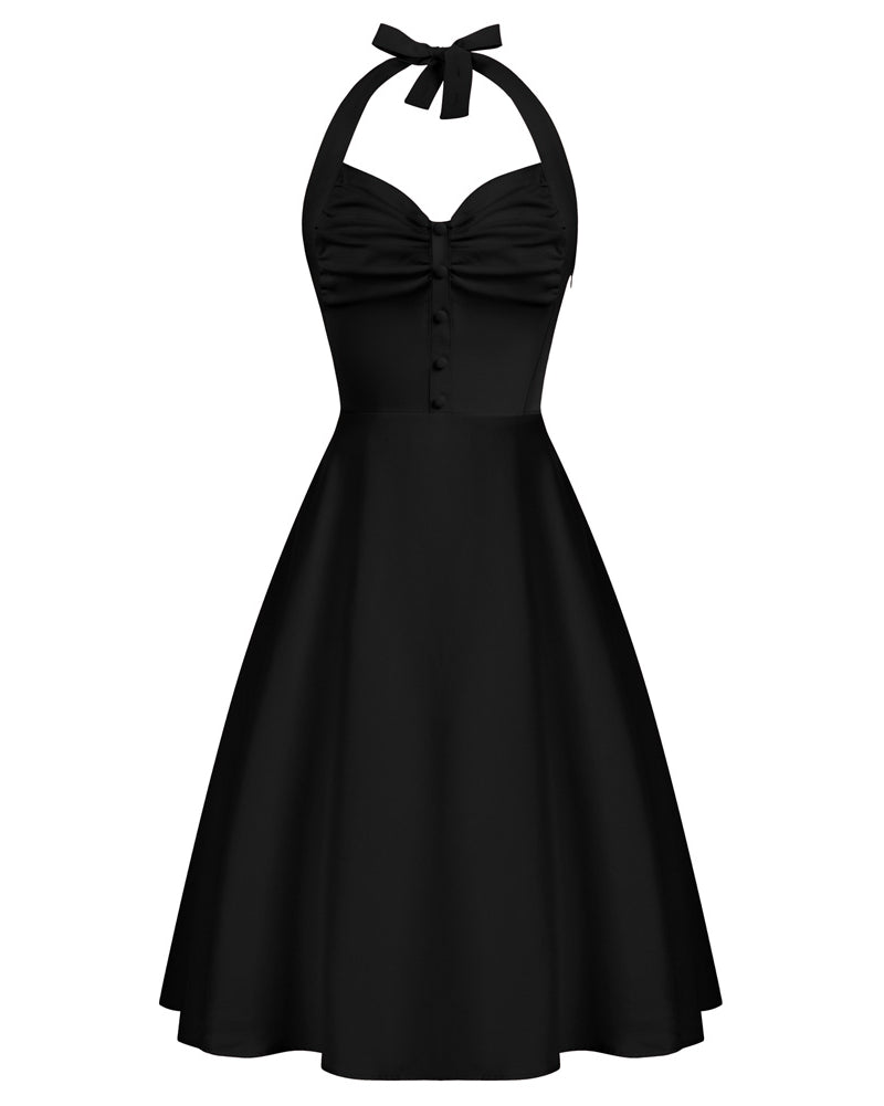 belle poque Seckill Offer⌛Halter Dresses for Wedding Guest Sweetheart Neck 1950s Vintage Dresses Black