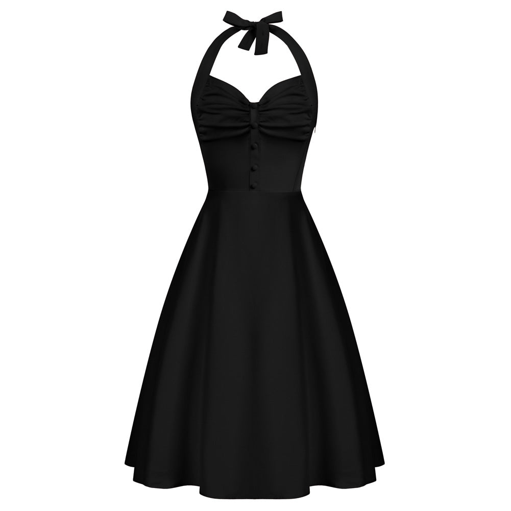 belle poque Seckill Offer⌛Halter Dresses for Wedding Guest Sweetheart Neck 1950s Vintage Dresses Black