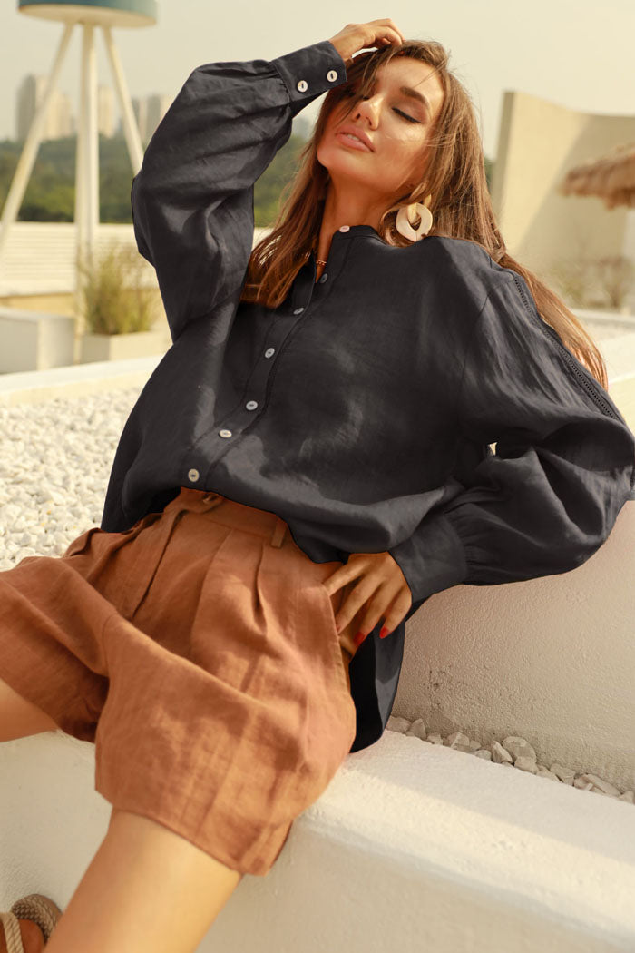 belle poque Frieeah Stand Collar Loose Fit Shirt