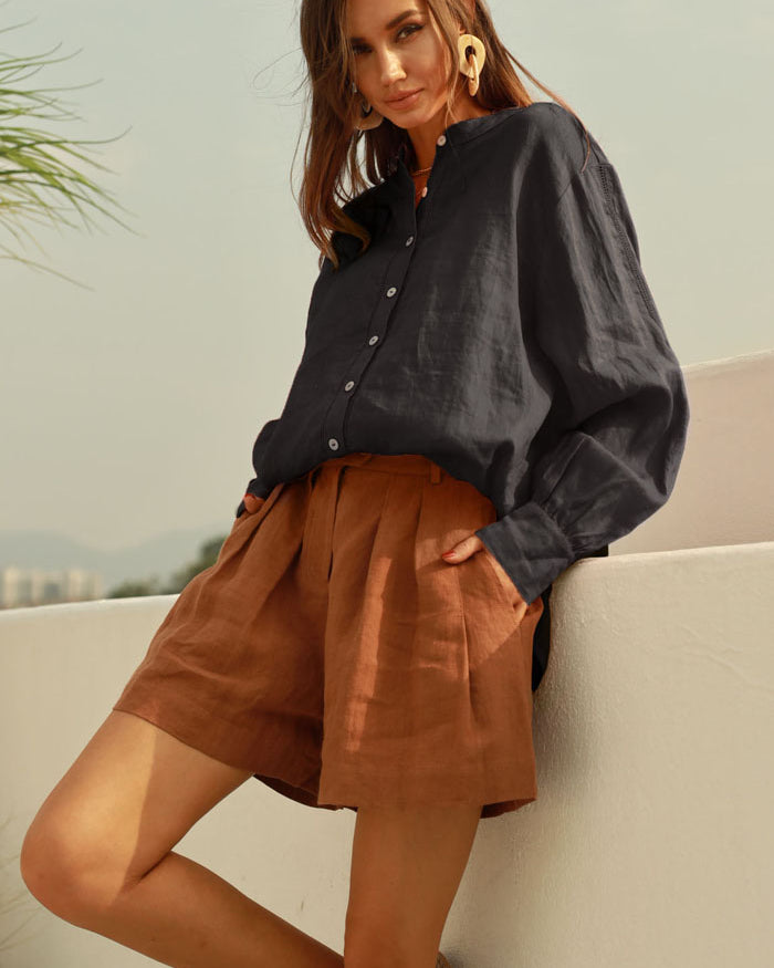 belle poque Frieeah Elastic Waist Pleated Shorts