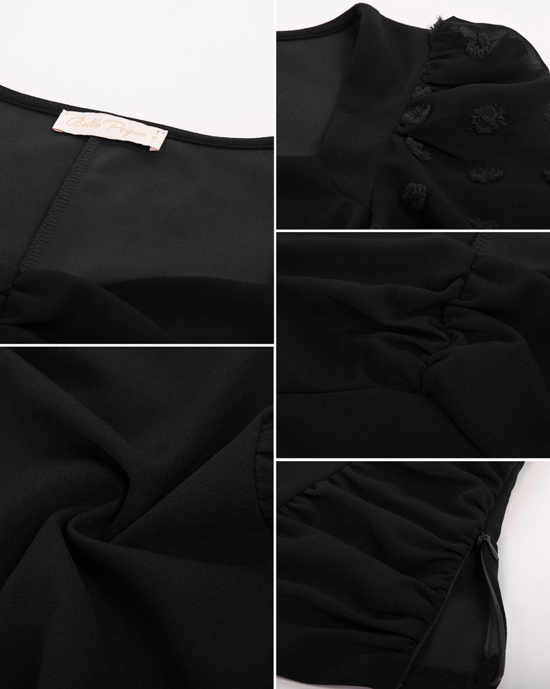 belle poque Seckill Offer⌛Vintage See-Through Patchwork Puffed Long Sleeve V-Neck Blouse