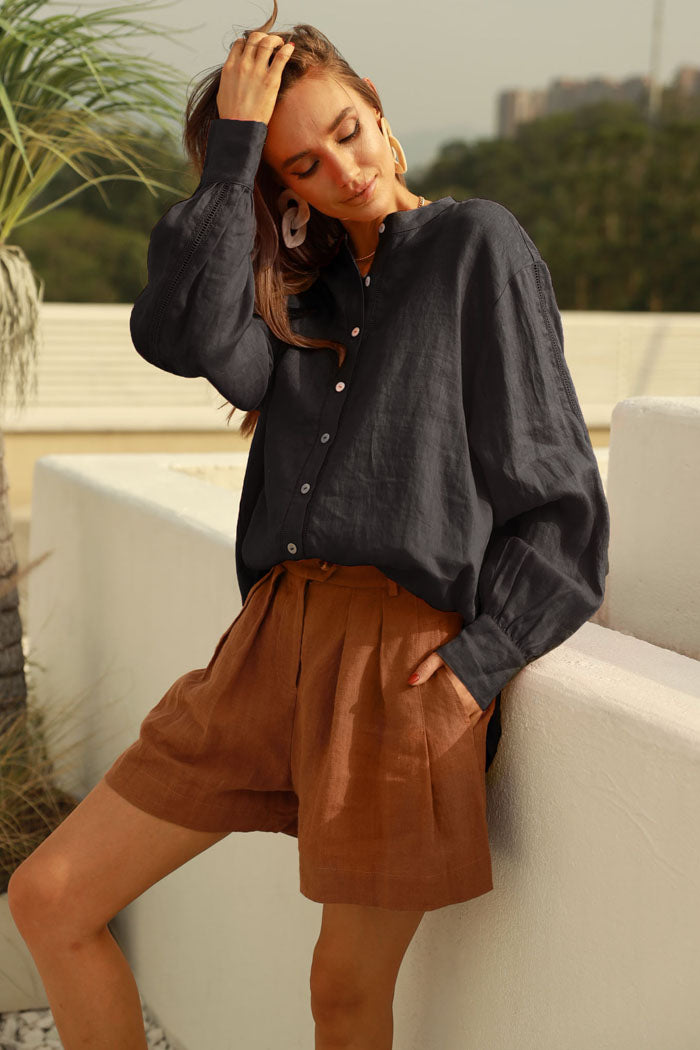 belle poque Frieeah Stand Collar Loose Fit Shirt