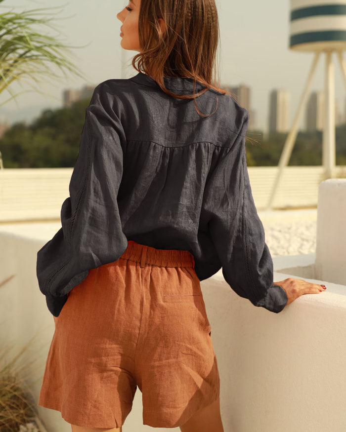 belle poque Frieeah Elastic Waist Pleated Shorts