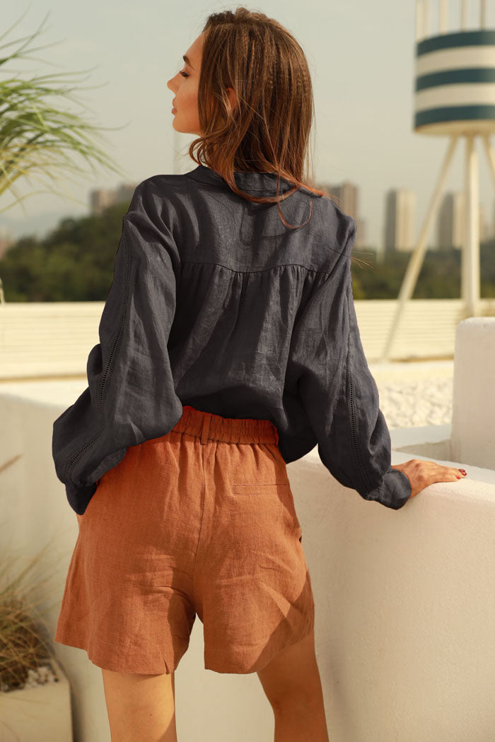 belle poque Frieeah Elastic Waist Pleated Shorts