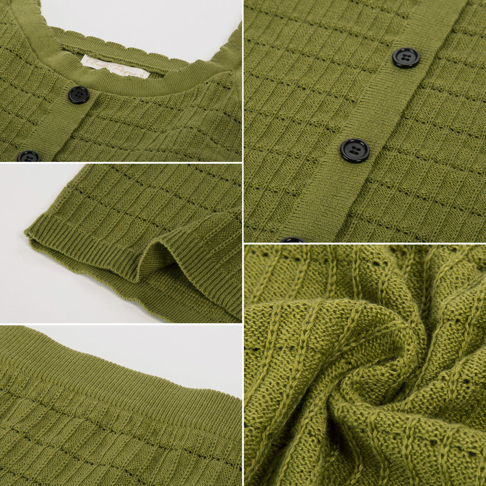 belle poque Vintage Jacquard Textured Outfits U-Neck Tops+Above Knee Skirt Knitwear