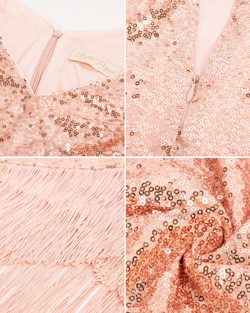 belle poque Seckill Offer⌛Sequined Sleeveless V-Neck Tassel Decorated Wrap Hem Party Dress