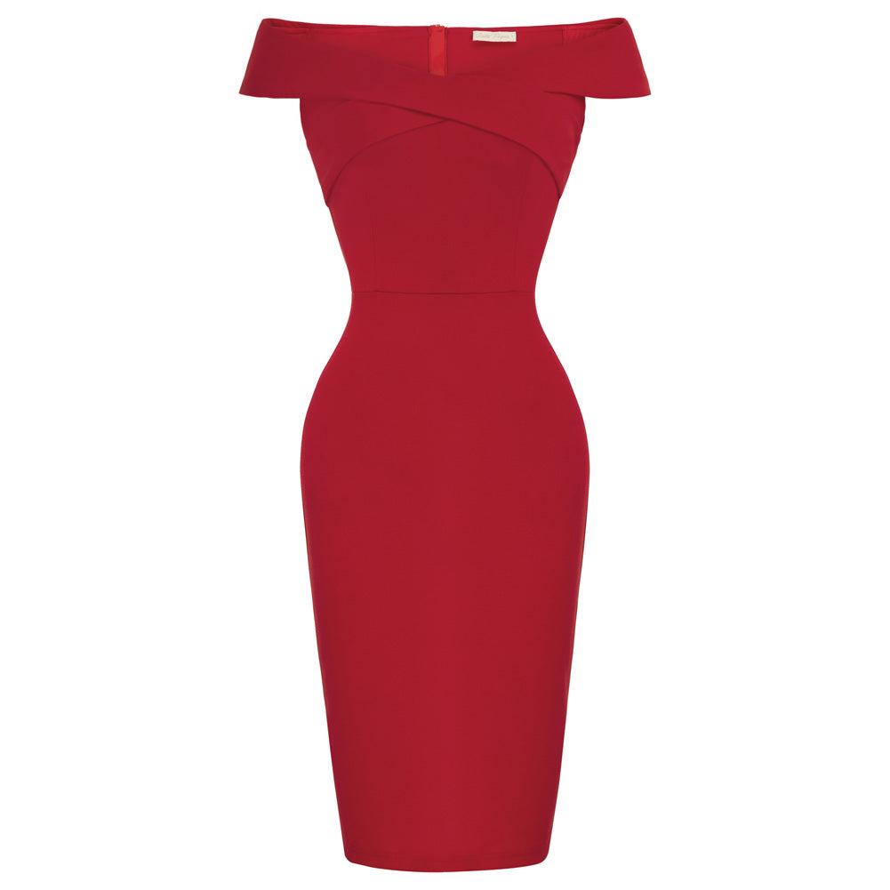 belle poque Seckill Offer⌛Vintage Off Shoulder V Neck Bodycon Pencil Dress Short Sleeve Homecoming Bodycon Dress Work Cocktail Red