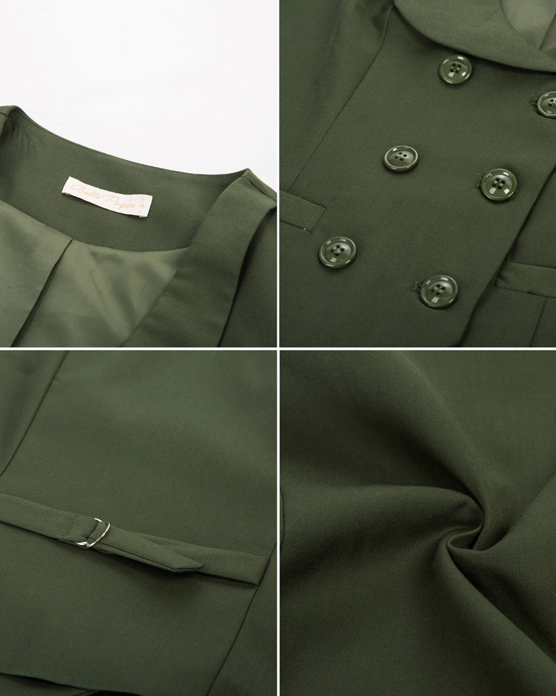 belle poque Double Breasted Waistcoat Vintage Lapel Collar Vest Coat with 2 Pockets