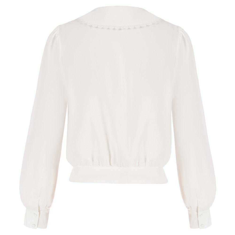 belle poque Seckill Offer⌛Vintage Cropped Shirt Long Lantern Sleeve Lapel V-Neck Button-up Tops