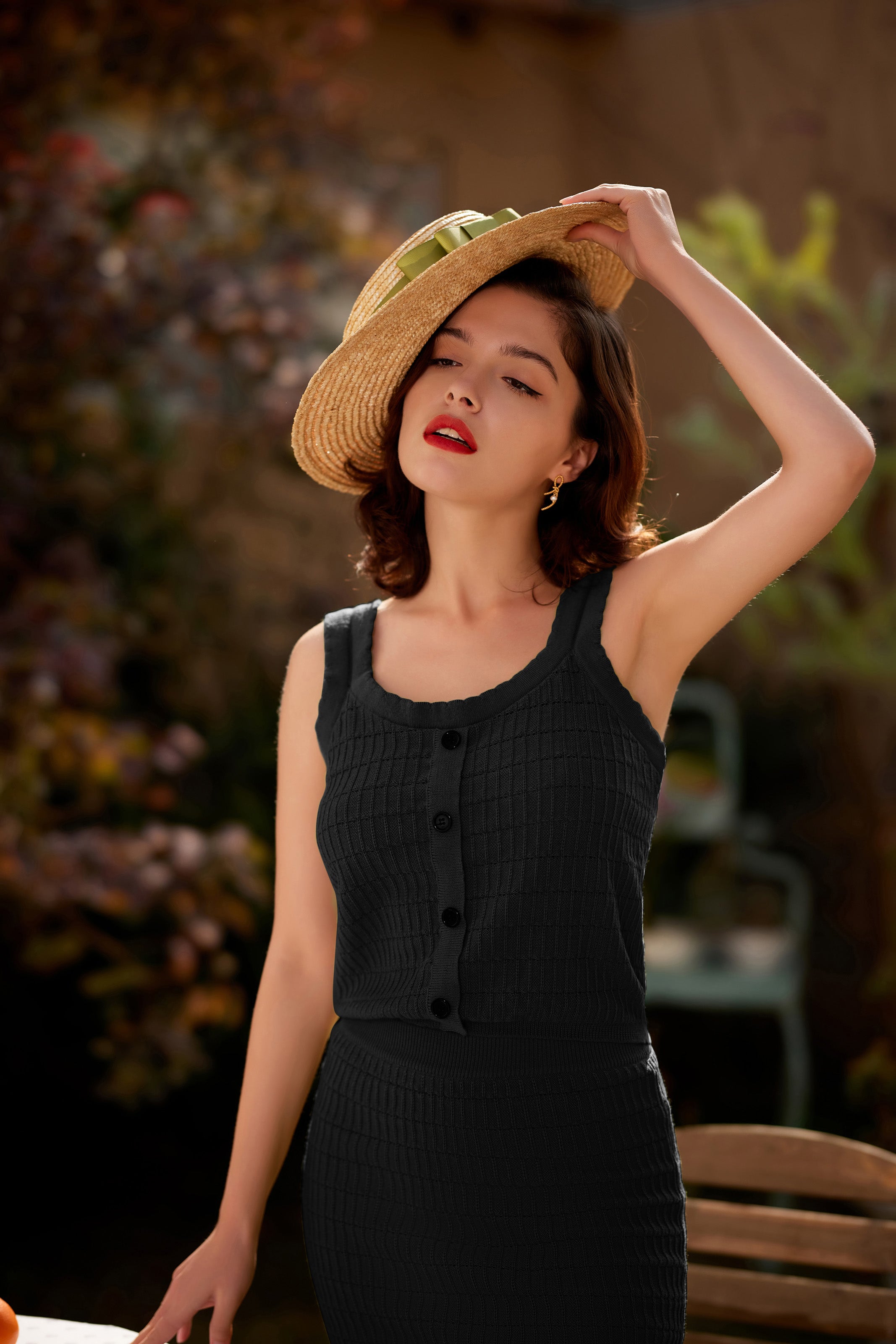 belle poque Vintage Jacquard Textured Outfits U-Neck Tops+Above Knee Skirt Knitwear