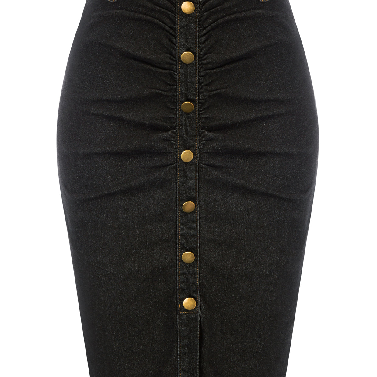 belle poque Vintage Jean Skirt with Belt High Waist Ruched Front Bodycon Skirt Black