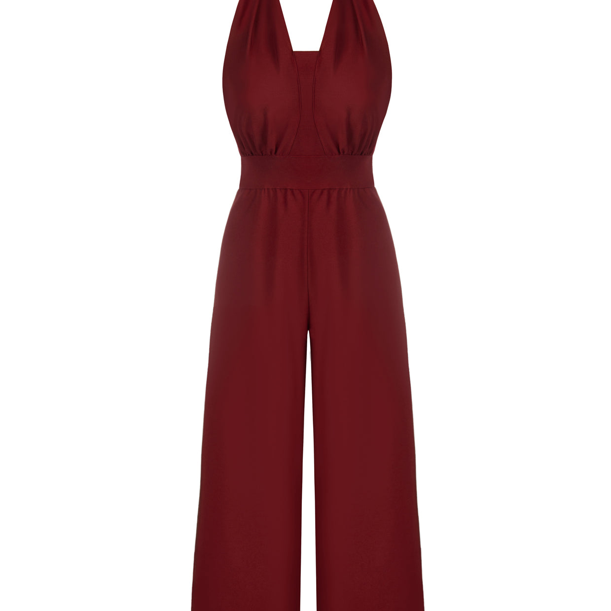 belle poque Halter Jumpsuits High Waisted Wide Leg Jumpsuits with Pockets Wine Red
